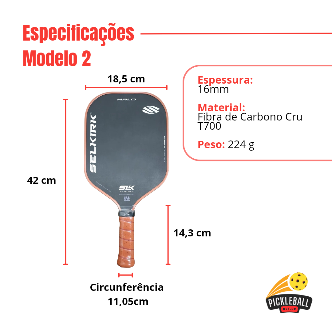 2024 SLK Halo Control Power - Raquete de Pickleball  de fibra de carbono crua e núcleo de polímero