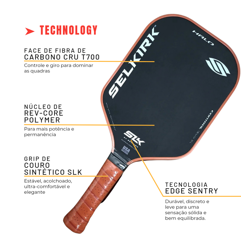 2024 SLK Halo Control Power - Raquete de Pickleball  de fibra de carbono crua e núcleo de polímero