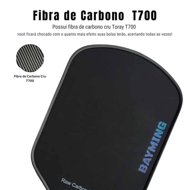 Kit com Raquete de Fibra de Carbono T700 Raw