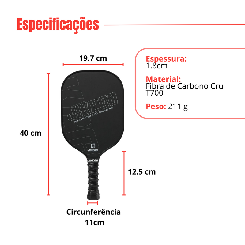 Raquete de Pickleball JIKEGO JK009 Thermoformed T700 Fibra de Carbono