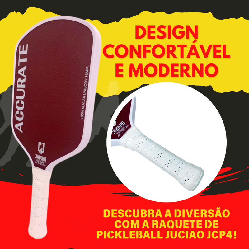 Raquete de Pickleball JUCIAO JCP4  Corpo Termoformado Unibody 100% Kevlar, Superfície de Alta Aderência e Rotação, Espessura de 16MM.