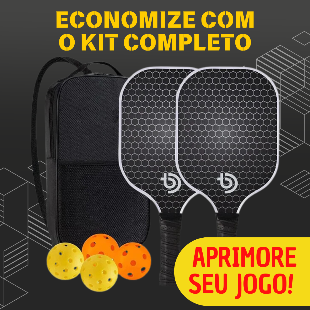 Kit BlackPro para Pickleball - 2  Raquetes de Fibra de Carbono +  4 Bolinhas + Sacola grátis