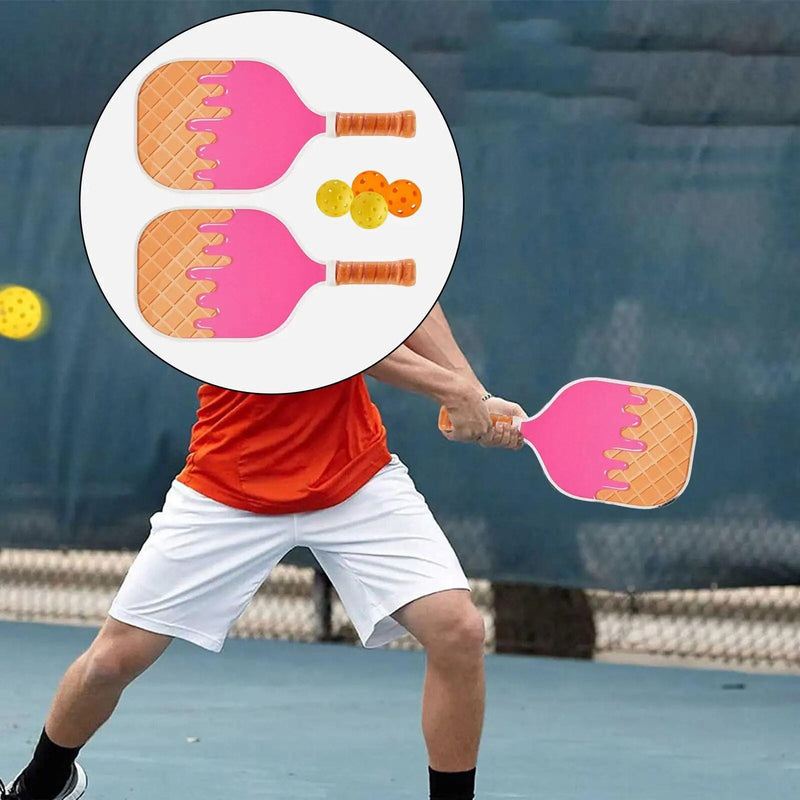 Kit  2 Raquetes 'Sorvete' e 4 bolinhas para Pickleball