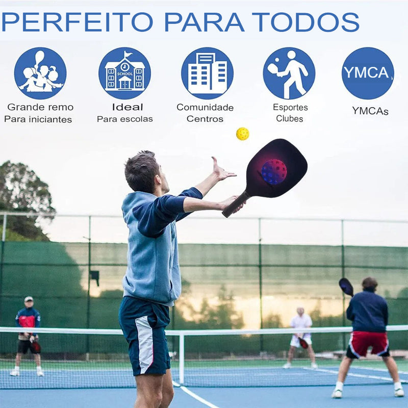 Kit 4 Raquetes de Madeira Premium e 4 Bolinhas  para Pickleball