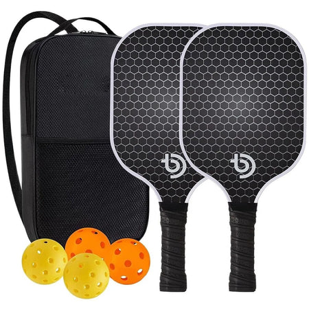 Kit BlackPro para Pickleball - 2  Raquetes de Fibra de Carbono +  4 Bolinhas + Sacola grátis